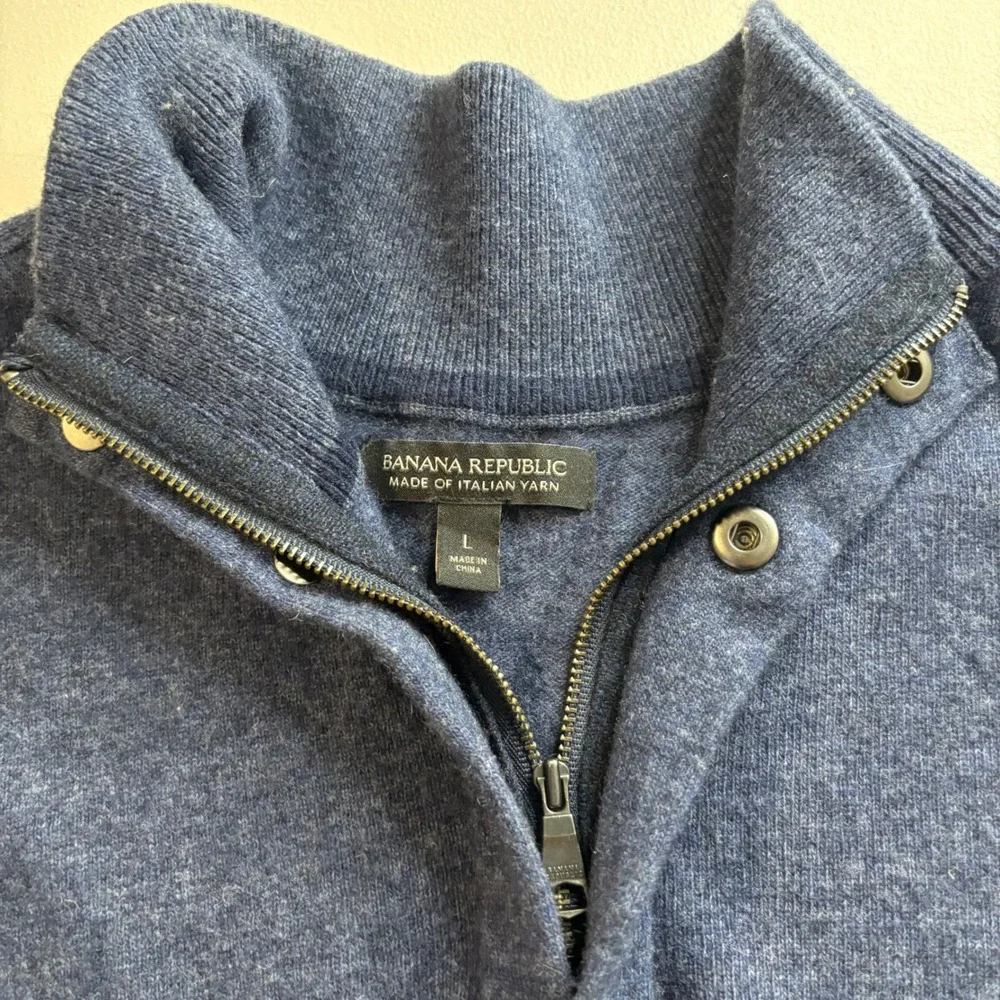 Banana Republic Mens Italian Yarn Quarter Zip Sweater Blue Large Mock Neck Knit